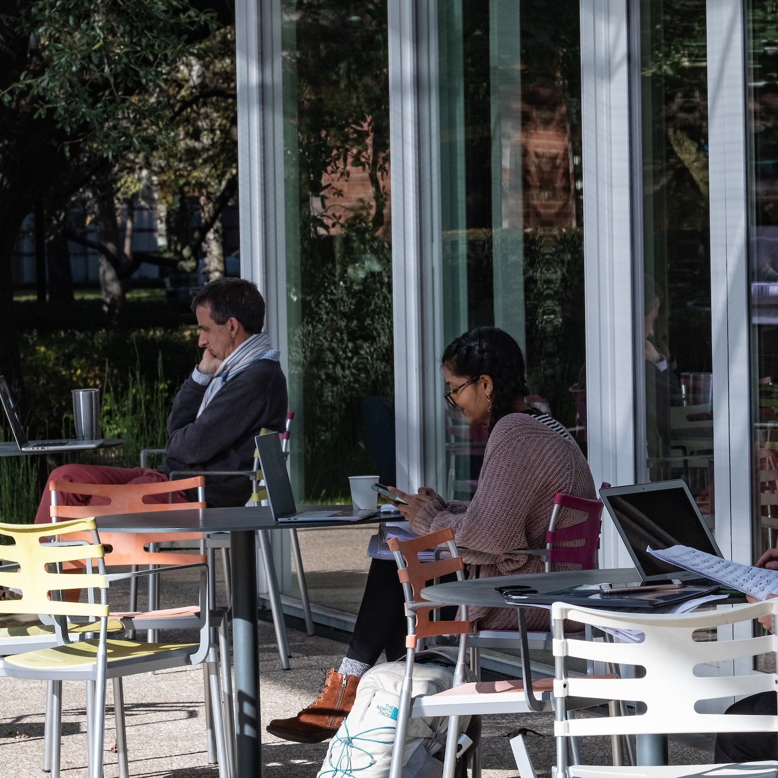 People sitting outside of Brochstein Pavilion
